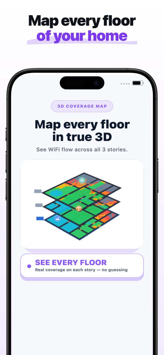 Multi-floor 3D view of Wi-Fi coverage
